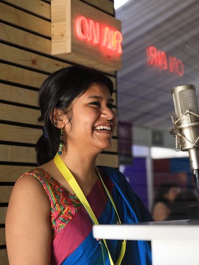 Deepshikha Ghosh at the Rising Minds Radio Station. 